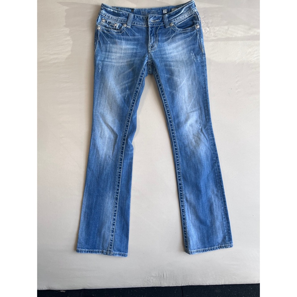 Miss Me Blue Denim Bootcut Jeans Women 29 Embroidered Rhinestone Y2K
